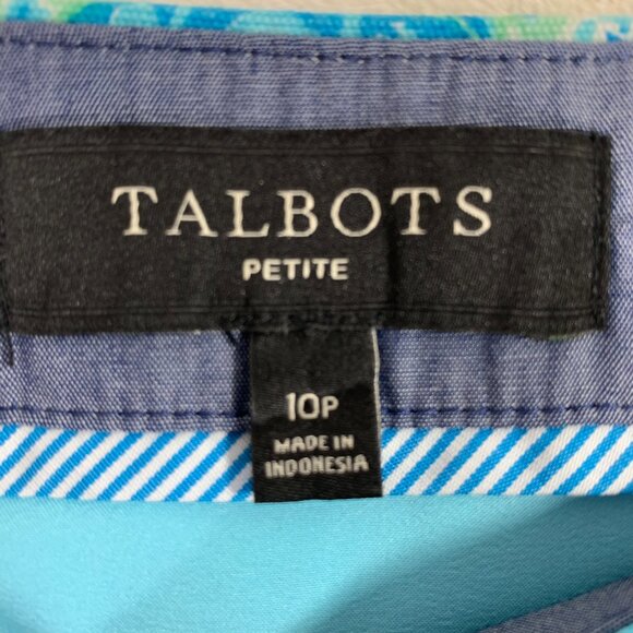 Talbots A-Line Skirt medallion canvas cotton aqua blue & white size 10 petites - Picture 2 of 12
